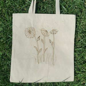 Hand Burned Flower Tote Bag
